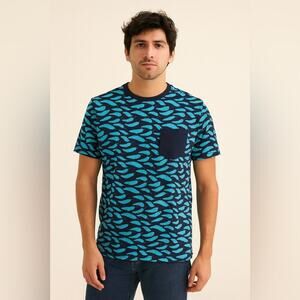 Native Code Teal Feather Print Tee
